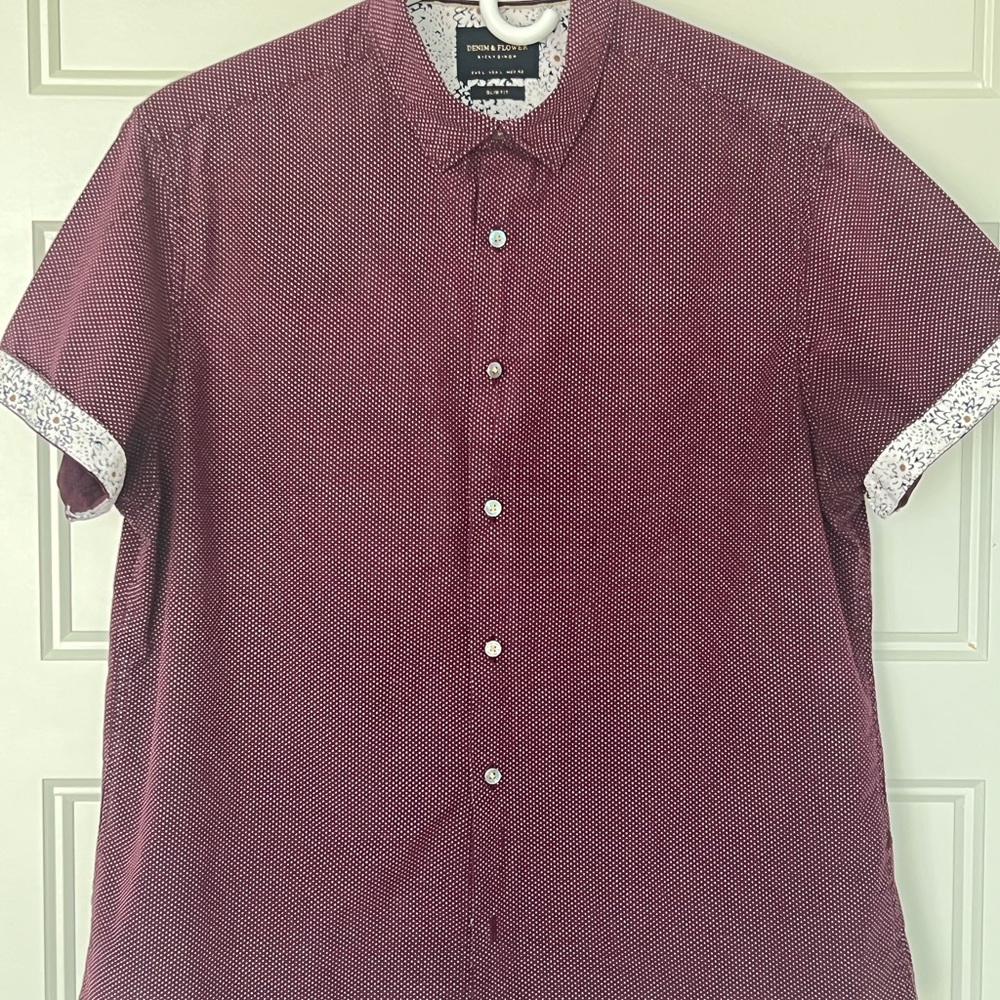 Denim & Flower Red Casual Button Down Shirt - Large